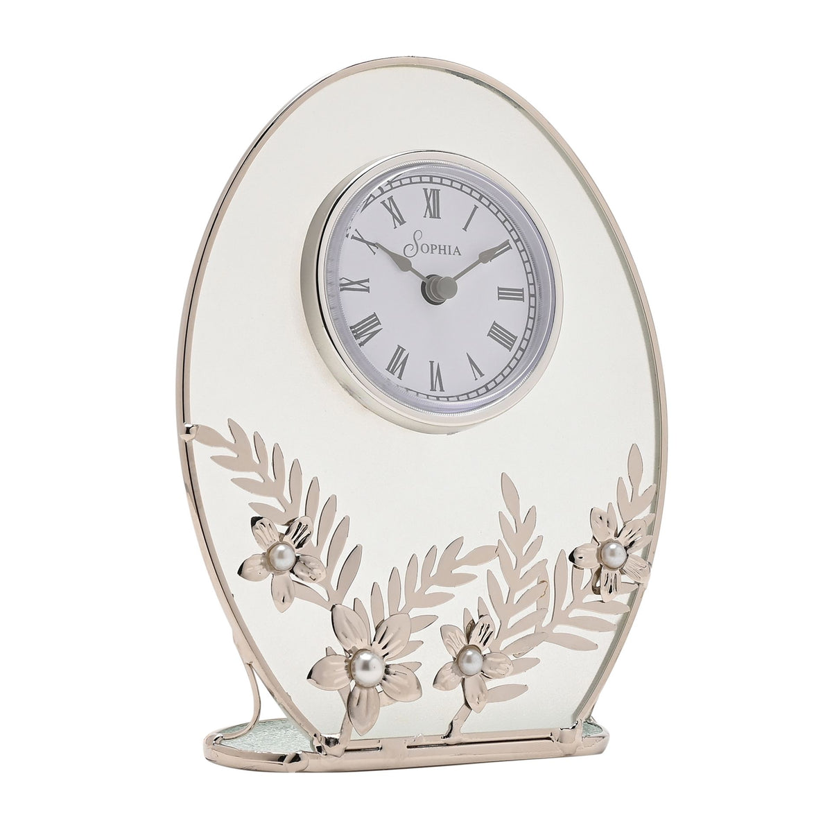 Sophia Classic Silver Daisy Mantel Clock